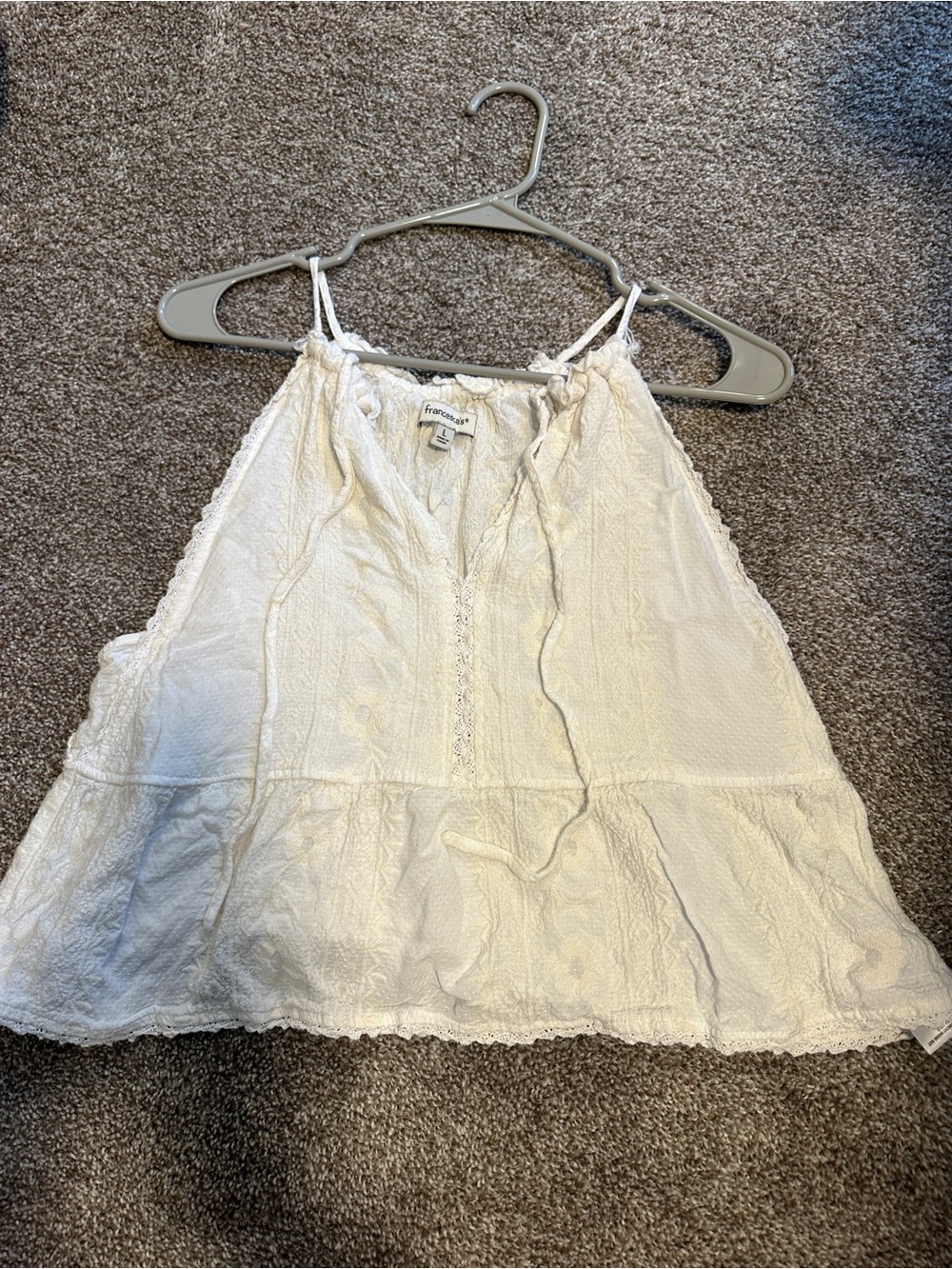 Francesca’s White Lace-Trim Halter Tank Top